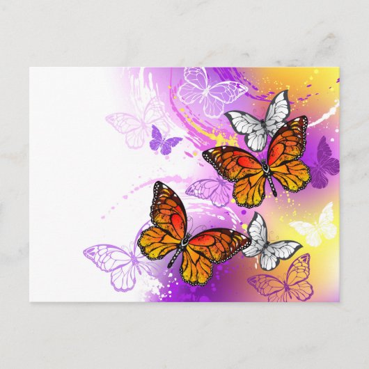 Monarch Butterflies on Purple Background Hinweiskarte (Vorderseite)