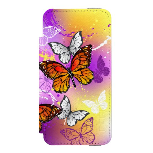 Monarch Butterflies on Purple Background Incipio iPhone Geldbeutel-Hülle (Folio Vorderseite)