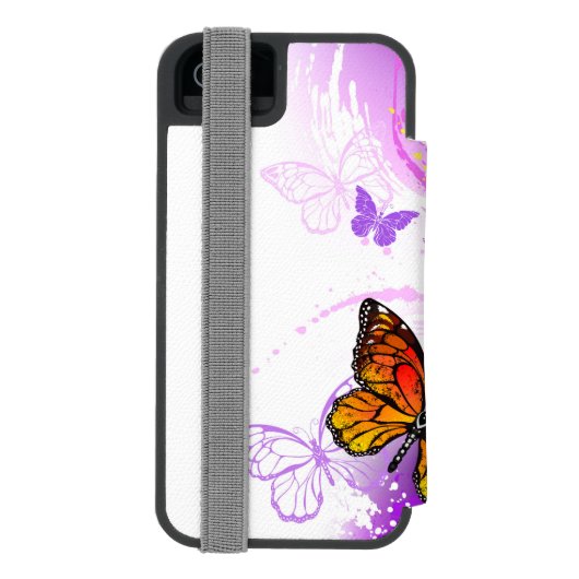 Monarch Butterflies on Purple Background Incipio iPhone Geldbeutel-Hülle (Folio Rückseite)