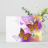 Monarch Butterflies on Purple Background Karte (Stehend Vorderseite)