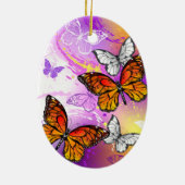 Monarch Butterflies on Purple Background Keramik Ornament (Hinten)