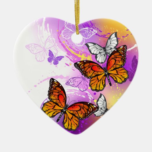 Monarch Butterflies on Purple Background Keramik Ornament (Vorne)