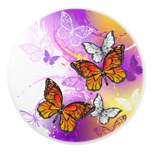 Monarch Butterflies on Purple Background Keramikknauf (Vorderseite)