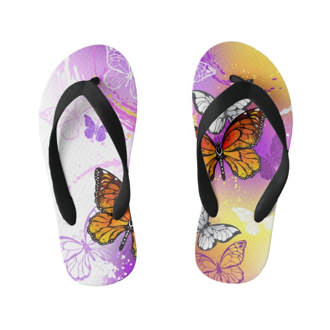 Monarch Butterflies on Purple Background Kinderbadesandalen (Fußbett)