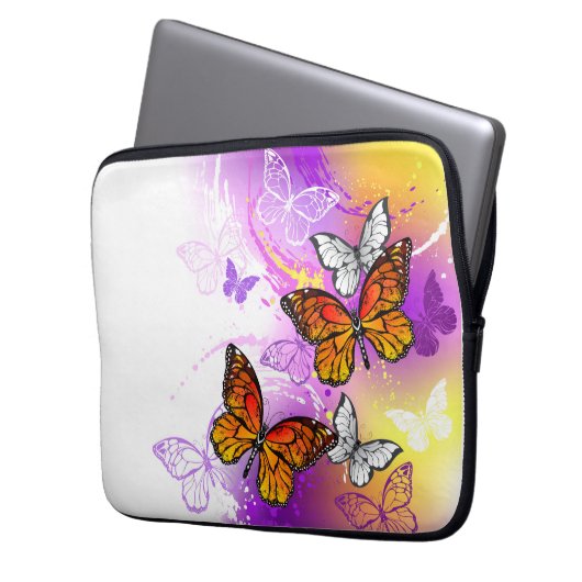 Monarch Butterflies on Purple Background Laptopschutzhülle (Vorderseite Links)