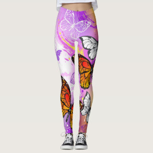 Monarch Butterflies on Purple Background Leggings