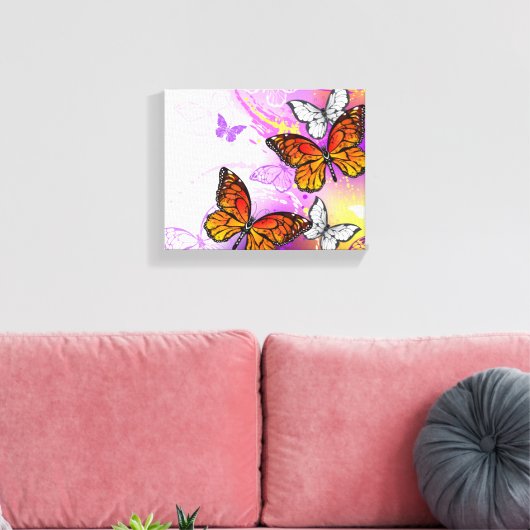 Monarch Butterflies on Purple Background Leinwanddruck (Insitu (Wohnzimmer))