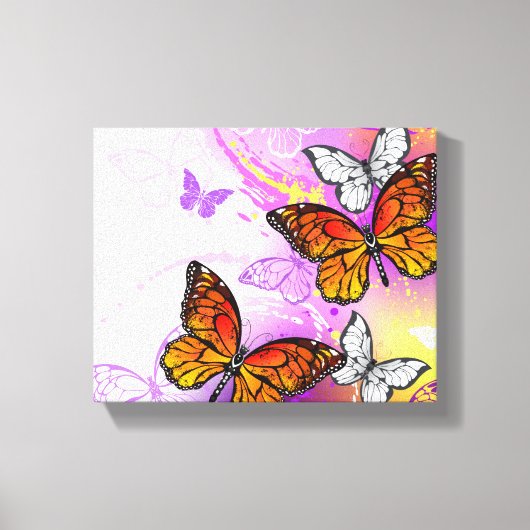 Monarch Butterflies on Purple Background Leinwanddruck (Vorderseite)