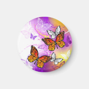 Monarch Butterflies on Purple Background Magnet