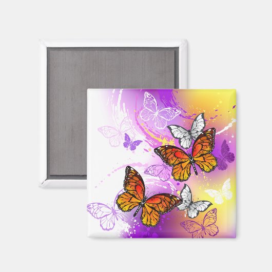 Monarch Butterflies on Purple Background Magnet (Vorderseite/Rückseite)