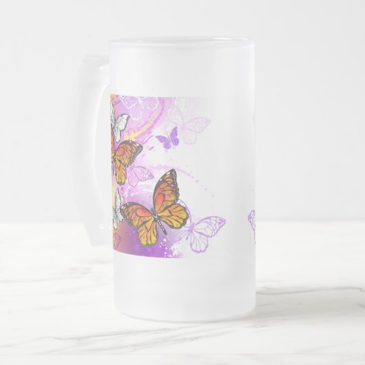 Monarch Butterflies on Purple Background Mattglas Bierglas (Vorderseite Links)