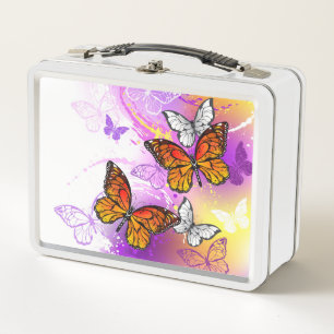 Monarch Butterflies on Purple Background Metall Brotdose