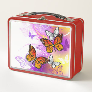 Monarch Butterflies on Purple Background Metall Brotdose