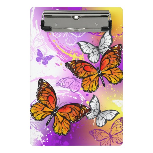 Monarch Butterflies on Purple Background Mini Klemmbrett (Vorderseite)