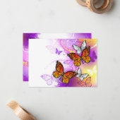 Monarch Butterflies on Purple Background Mitteilungskarte (Vorderseite/Rückseite Beispiel)