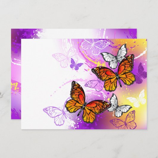 Monarch Butterflies on Purple Background Mitteilungskarte (Vorne/Hinten)