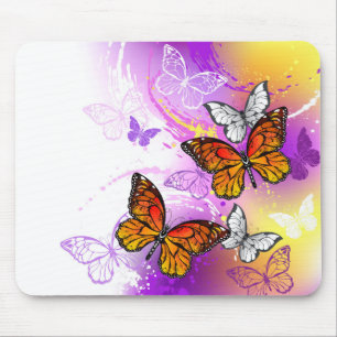 Monarch Butterflies on Purple Background Mousepad