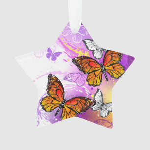 Monarch Butterflies on Purple Background Ornament