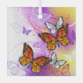 Monarch Butterflies on Purple Background Ornament Aus Glas (Vorderseite)