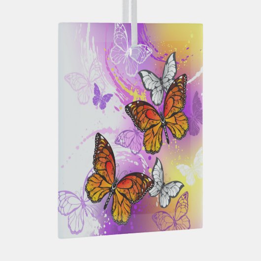 Monarch Butterflies on Purple Background Ornament Aus Glas (Vorderseite Rechts)