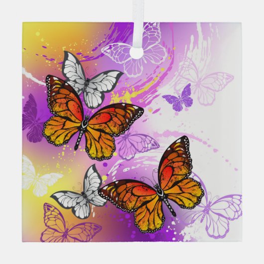 Monarch Butterflies on Purple Background Ornament Aus Glas (Rückseite)