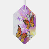 Monarch Butterflies on Purple Background Ornament Aus Glas (Vorderseite Rechts)