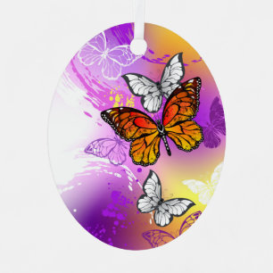 Monarch Butterflies on Purple Background Ornament Aus Metall