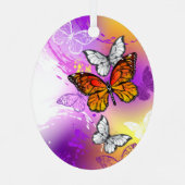 Monarch Butterflies on Purple Background Ornament Aus Metall (Rückseite)