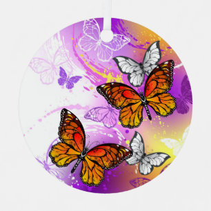 Monarch Butterflies on Purple Background Ornament Aus Metall