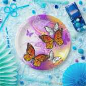 Monarch Butterflies on Purple Background Pappteller (Party)