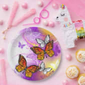 Monarch Butterflies on Purple Background Pappteller (Party)