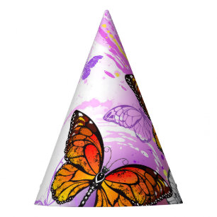 Monarch Butterflies on Purple Background Partyhütchen