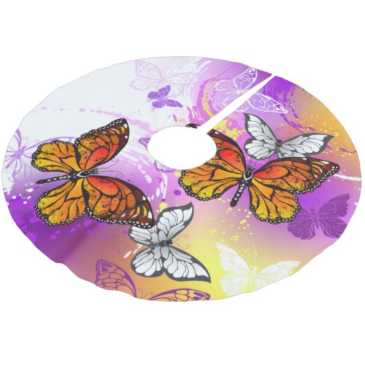 Monarch Butterflies on Purple Background Polyester Weihnachtsbaumdecke (Schrägansicht)