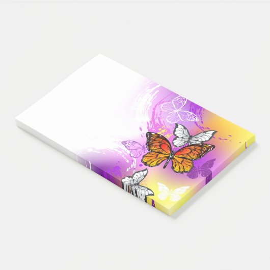 Monarch Butterflies on Purple Background Post-it Klebezettel (angewinkelt)