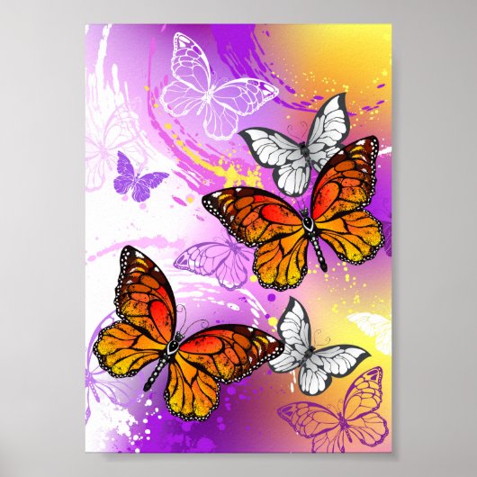 Monarch Butterflies on Purple Background Poster (Vorne)