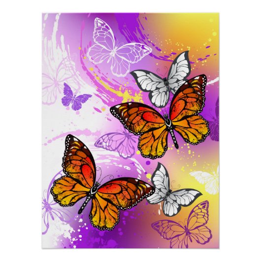 Monarch Butterflies on Purple Background Poster (Vorderseite)