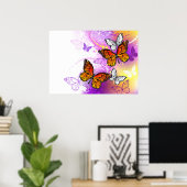 Monarch Butterflies on Purple Background Poster (Heimbüro)