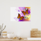 Monarch Butterflies on Purple Background Poster (Küche)