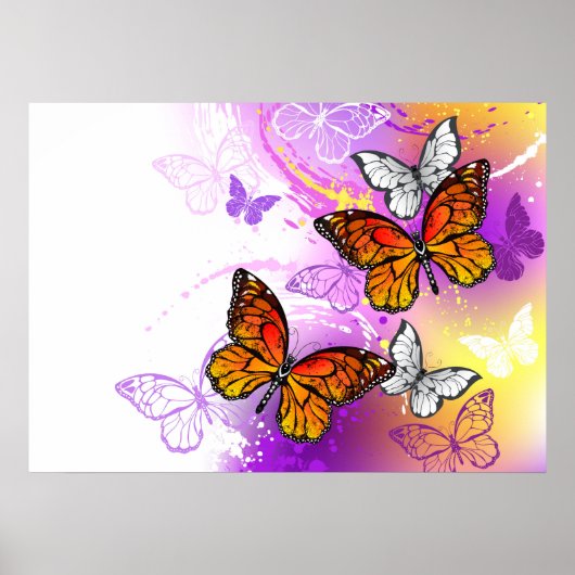 Monarch Butterflies on Purple Background Poster (Vorne)