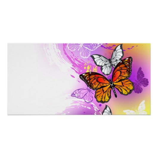 Monarch Butterflies on Purple Background Poster (Vorderseite)