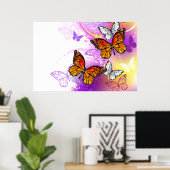 Monarch Butterflies on Purple Background Poster (Heimbüro)