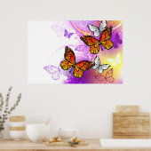 Monarch Butterflies on Purple Background Poster (Küche)