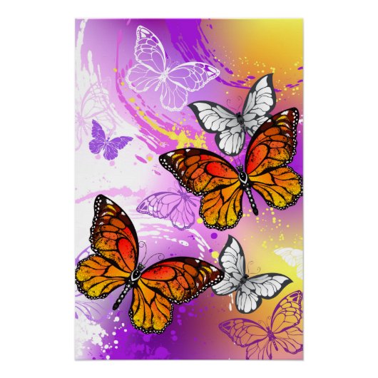 Monarch Butterflies on Purple Background Poster (Vorderseite)