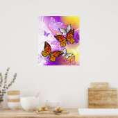 Monarch Butterflies on Purple Background Poster (Küche)