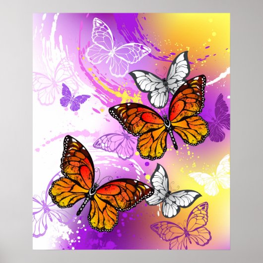 Monarch Butterflies on Purple Background Poster (Vorne)