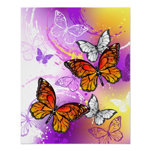 Monarch Butterflies on Purple Background Poster (Vorderseite)
