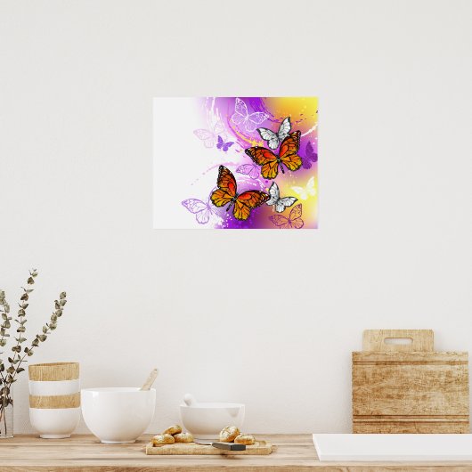 Monarch Butterflies on Purple Background Poster (Küche)