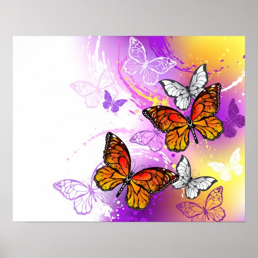 Monarch Butterflies on Purple Background Poster (Vorne)