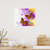 Monarch Butterflies on Purple Background Poster (Küche)
