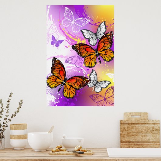 Monarch Butterflies on Purple Background Poster (Küche)